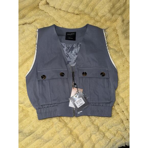 Women’s 90’s Balboa Crop Tactical Cargo Utility Vest Top Shirt Gray NWT Large - Picture 1 of 10